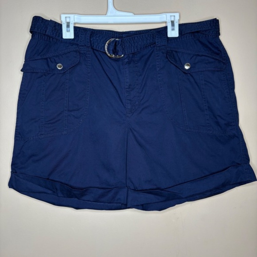 Lauren Ralph Lauren Belted Shorts Women's Size 18 Navy Blue Cuffed